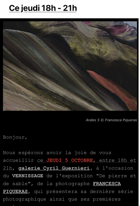 Galerie Cyril Guerniery – exposition Francesca Piqueras « De pierre et de sable  » le jeudi 5 Octobre 2023.