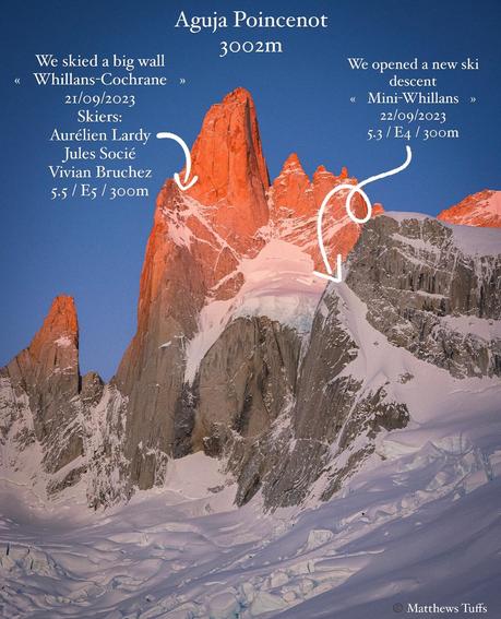 Descente à ski de la rampe « Whillans-Cochrane » en Patagonie pour Vivian Bruchez, Aurélien Lardy et Jules Socié