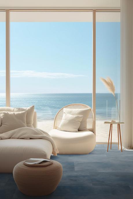 salon bord de mer cosy moderne design déco rotin blanc bleu