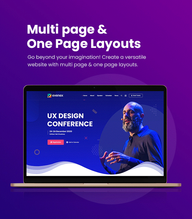 Thème WordPress de la conférence événementielle Evenex \\