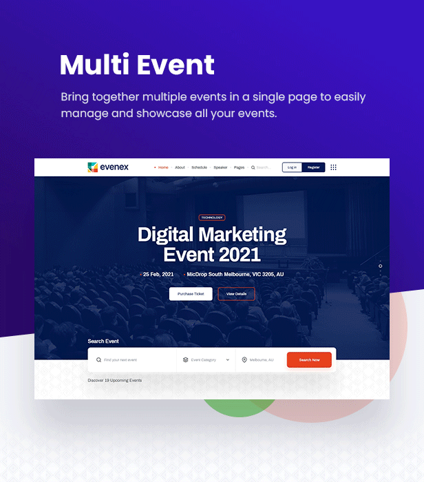 Thème WordPress de la conférence événementielle Evenex \\