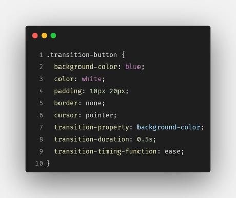 Extrait de code CSS montrant les styles d'un bouton de transition.