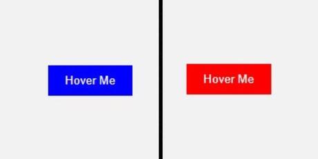 Image en grille avec boutons « Survolez-moi » : bleu à gauche, rouge à droite.