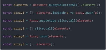 Cinq façons de transformer une NodeList en un tableau d'éléments