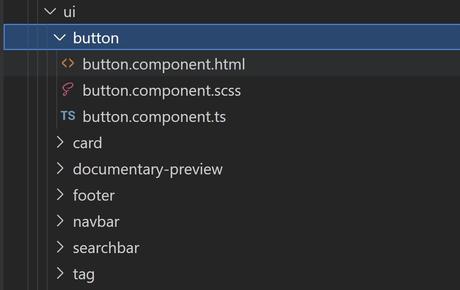 Barre latérale du projet Visual Studio ouverte avec le composant (fichiers HTML, TS, CSS)