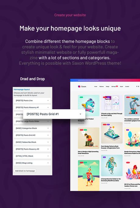 Saxon – Thème WordPress pour blogs et marketing de magazines à contenu viral Description