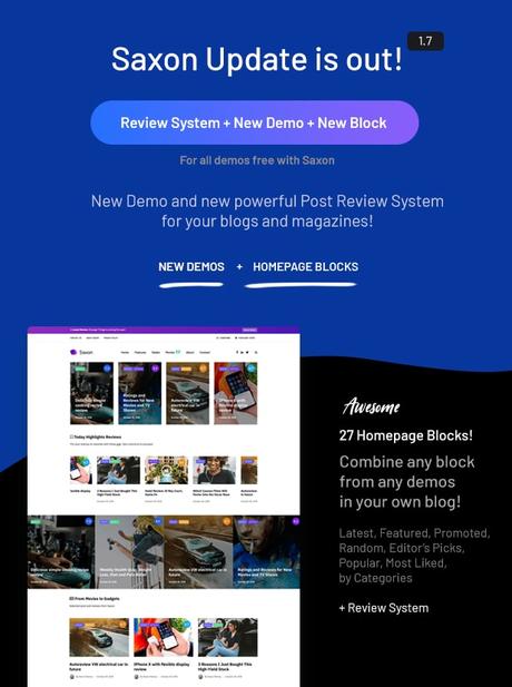 Saxon – Thème WordPress pour blogs et marketing de magazines à contenu viral La mise à jour est sortie !