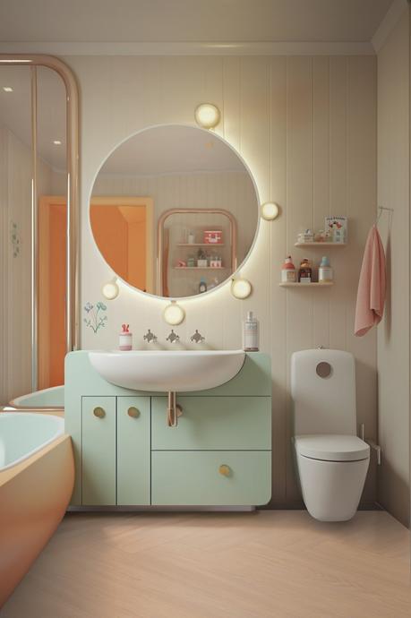 salle de bains enfant colorée pastel orange vert menthe Blomma clear