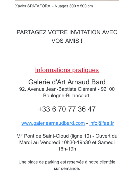 Galerie Arnaud Bar : Xavier Spatafora – à partir du 8 Novembre 2023.