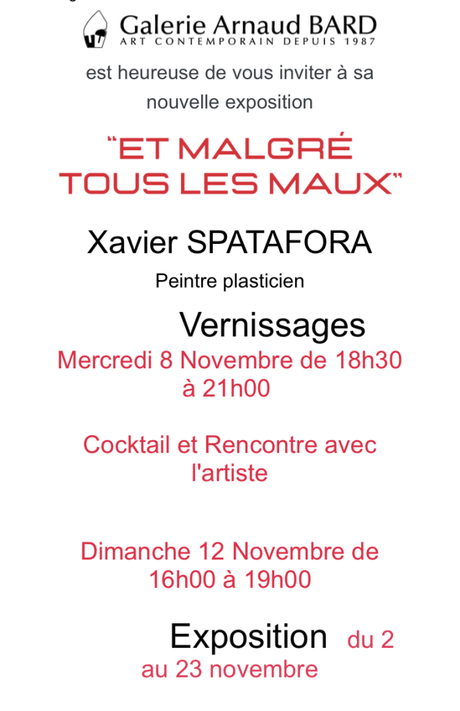 Galerie Arnaud Bar : Xavier Spatafora – à partir du 8 Novembre 2023.