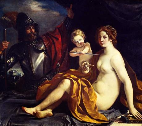 A poil et en armure venus, mars et amour, le guerchin 1615-1616 Galerie Estense de Modene