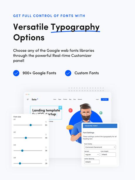 Sala – Thème WordPress pour startups et SaaS Typographie