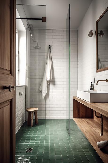salle de douche minimaliste épurée italienne bicolore bois