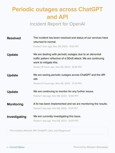 OpenAI résout les pannes périodiques de ChatGPT et d'API causées par les attaques DDoS