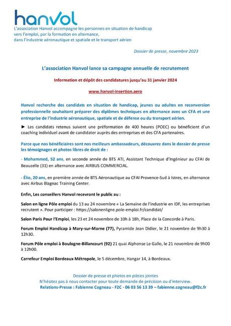 HANVOL LANCE SA CAMPAGNE DE RECRUTEMENT