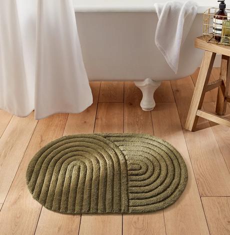 Tapis de bain coton recycle tufte vert kaki