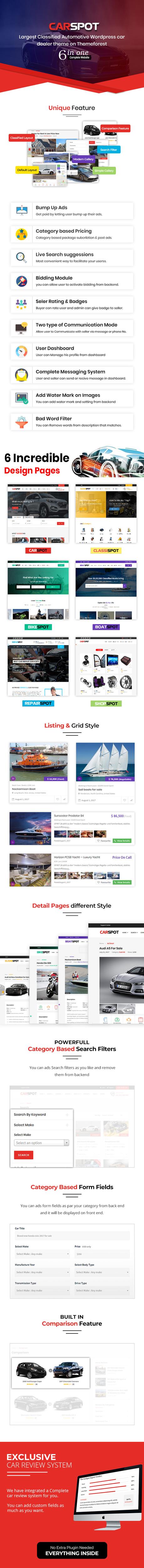 Caractéristiques du thème du concessionnaire automobile 6 en 1