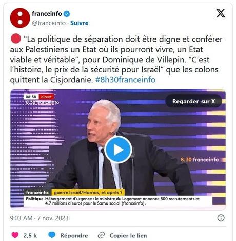 Dominique de Villepin toujours pro-palestinien ?