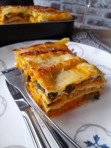 lasagnes, potimarron, champignons