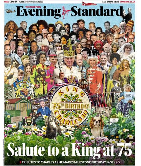 La première page du Standard, inspirée des Beatles, célèbre le 75e anniversaire du roi.