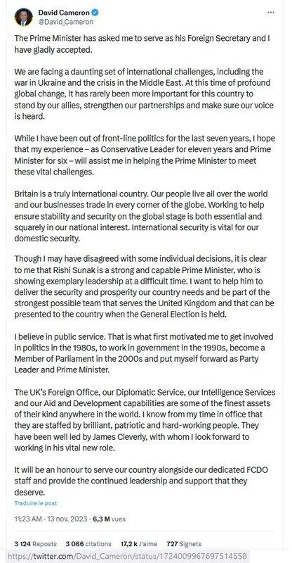 Le retour surprise de David Cameron