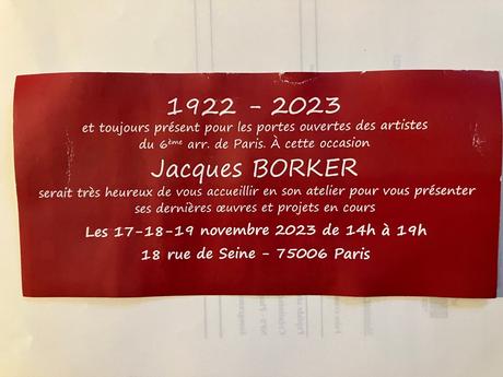 Exposition portes ouvertes : Jacques BORKER (1922-2023) les 17/18/19 Novembre 2023.