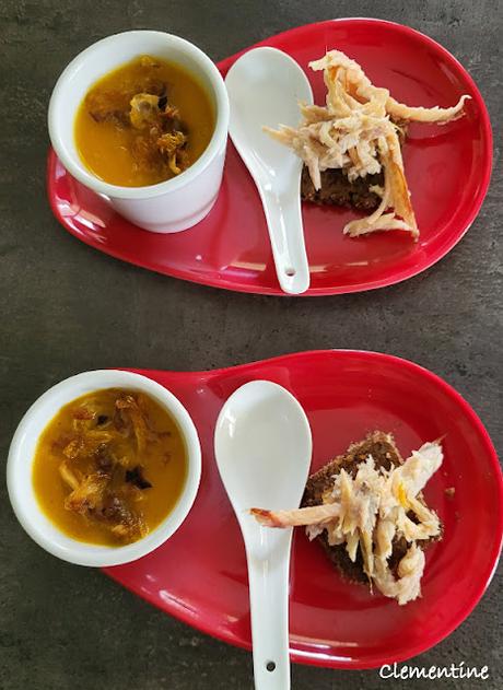 Soupe de potimarron, chou pointu et anguille fumée