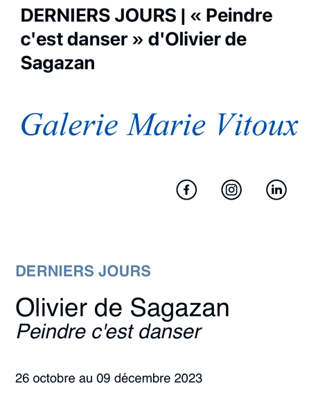 Galerie Marie Vitoux  » Olivier de Sagazan  » derniers jours….
