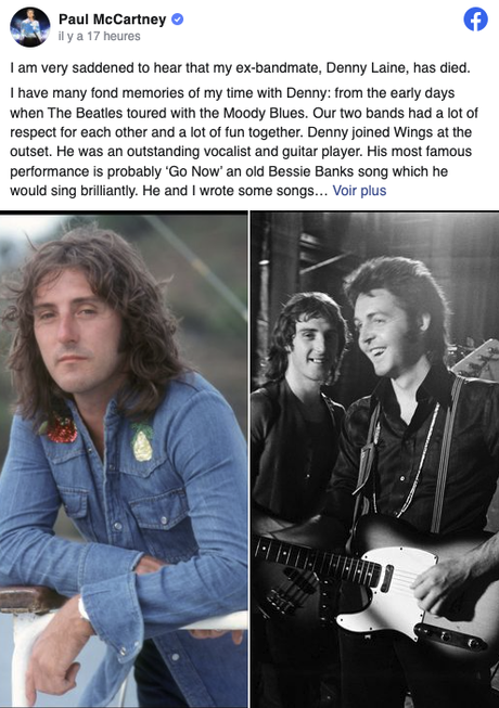 Paul McCartney rend un hommage sincère à Denny Laine : “C’était un plaisir de vous connaître”