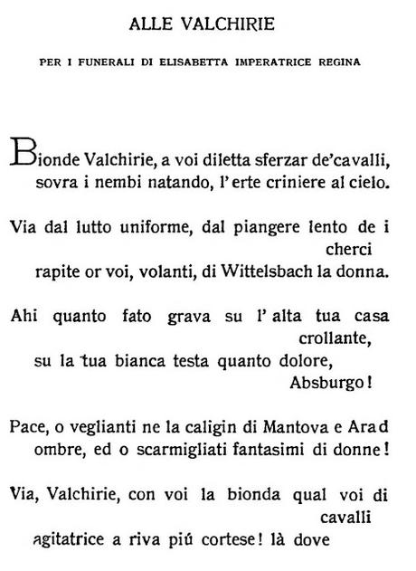 Aux Walkyries, un poème wagnérien de Giosuè Carducci pour les funérailles de l'impératrice Élisabeth d'Autriche