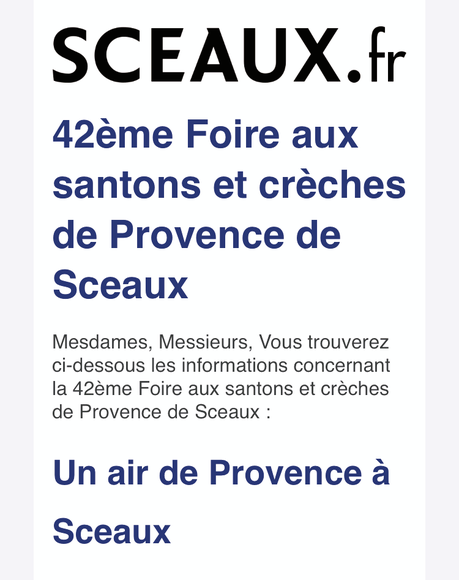 Sceaux   42e Foire aux santons et crèches de Provence.  1er au 10 décembre 2023. (derniers jours)…