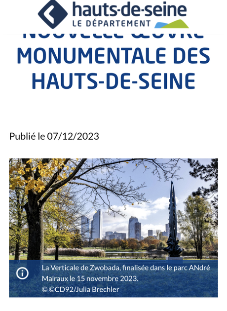 Jacques Zwobada « La verticale » Parc André Malraux à Nanterre- le 12 Décembre 2023.