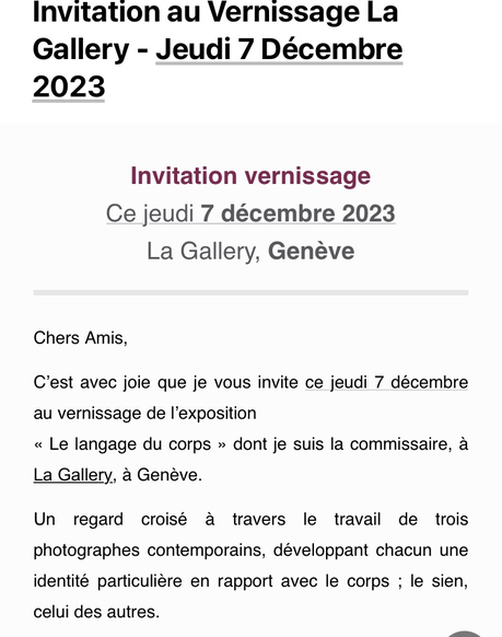 La Gallery – Genève –  le 7 Décembre 2023.
