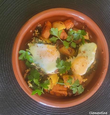 Pommes de terre risolées avec 'nduja, chou kale et œufs d'Ainsley Harriott