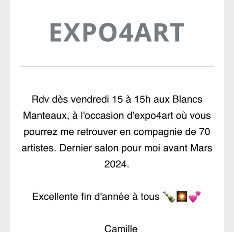 EXPO4Art aux Blancs Manteaux. 15/17 Décembre 2023.