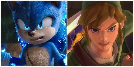 Une image divisée présentant Sonic du film Sonic The Hedgehog 2 et Link de The Legend Of Zelda: Skyward Sword HD