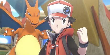 Red serre le poing avec Charizard derrière lui dans Pokemon Masters EX 