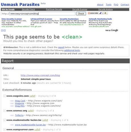 Unmask Parasites teste la sécurité de votre blog