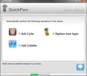 Choix des application à installer avec QuickPwn