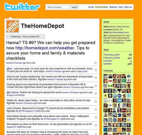 Ouragan Gustave: Home Depot sur Twitter