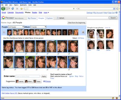 reconnaissance faciale dans gestionnaire photos Picasa
