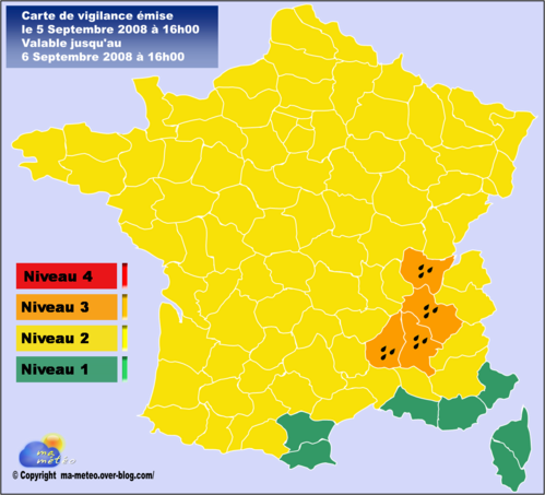 Alerte pluies et inondations sur l'Ain, l'Ardèche, la Drôme et l'Isère