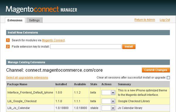 Magento connect - Manager