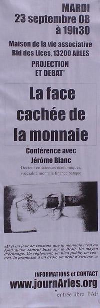 La Face Cachée de la Monnaie - Projection et Débat - Conférence avec Jérôme Blanc