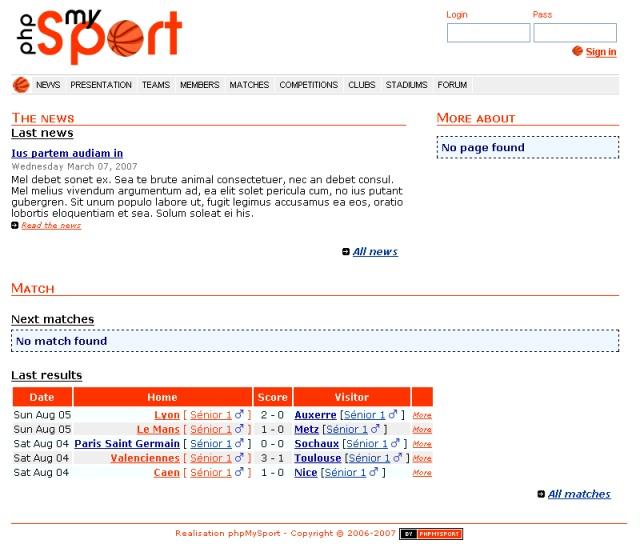 phpmysport, site club de sport