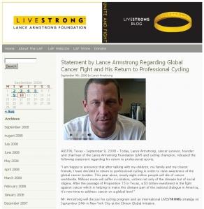Lance Armstrong blog fait l’ouverture journaux télévisés