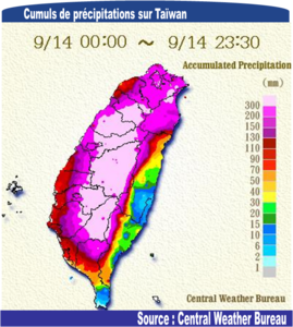 [Typhon Sinlaku] 4 morts et cumuls de précipitations records à Taïwan