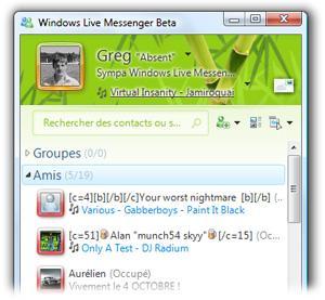 Fenêtre principale de Windows Live Messenger 2009