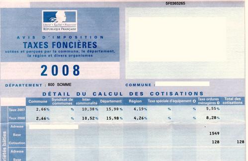 Taxes froncièrement en hausse.