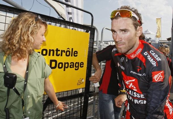 Caisse d'Epargne's Alejandro Valverde of Spain leaves the anti-doping control after the finish of the sixth stage of the 95th Tour de France cycling race between Aigurande and Super-Besse, July 10, 2008. From Reuters Pictures by REUTERS.